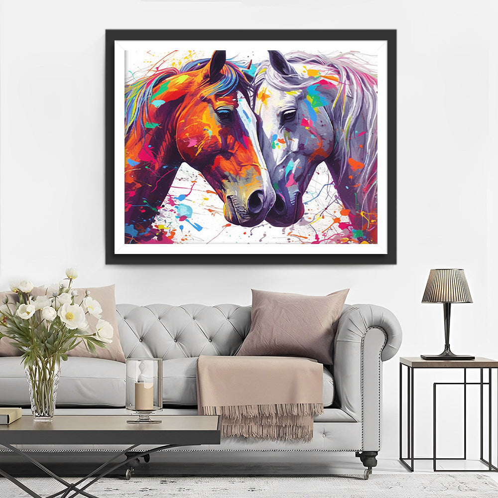 Twee Paarden Knuffelen Samen Diamond Painting