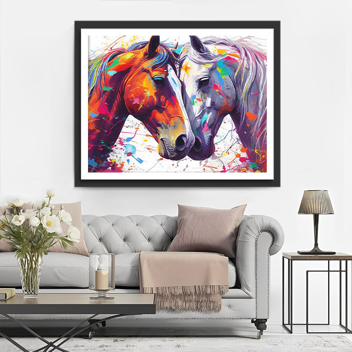 Twee Paarden Knuffelen Samen Diamond Painting