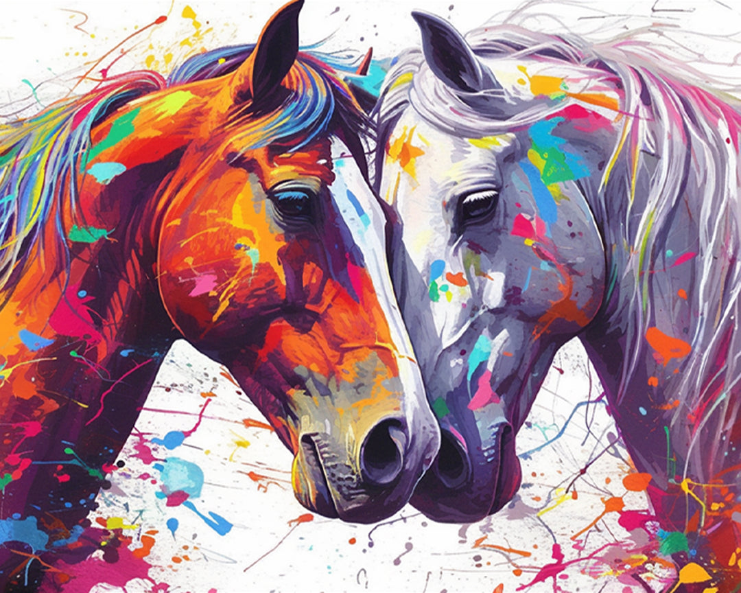 Twee Paarden Knuffelen Samen Diamond Painting