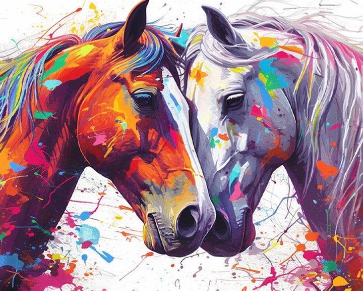 Twee Paarden Knuffelen Samen Diamond Painting
