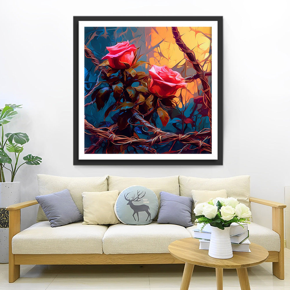 Twee Rozen op Dode Wijnranken Diamond Painting