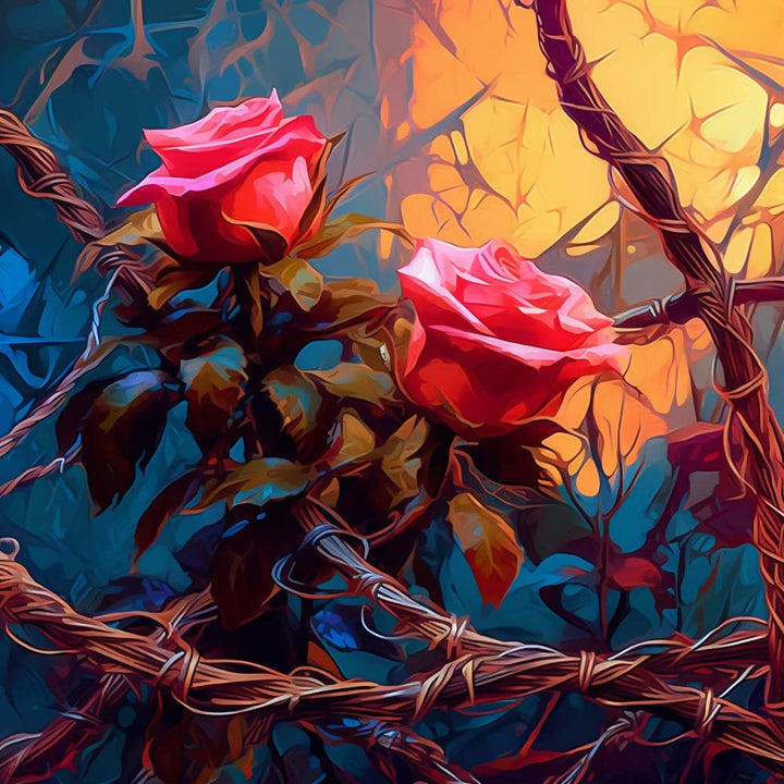 Twee Rozen op Dode Wijnranken Diamond Painting