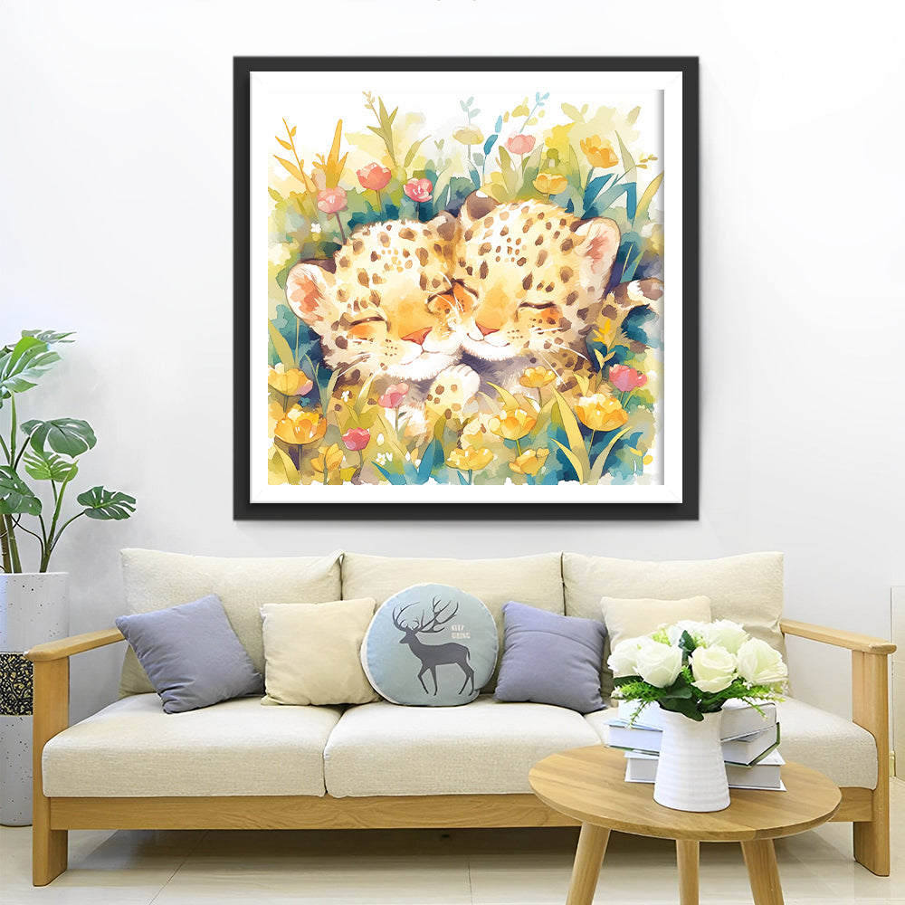 Twee Schattige Tijgers in de Struiken Diamond Painting