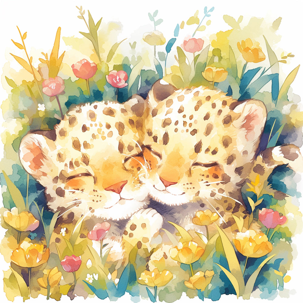 Twee Schattige Tijgers in de Struiken Diamond Painting