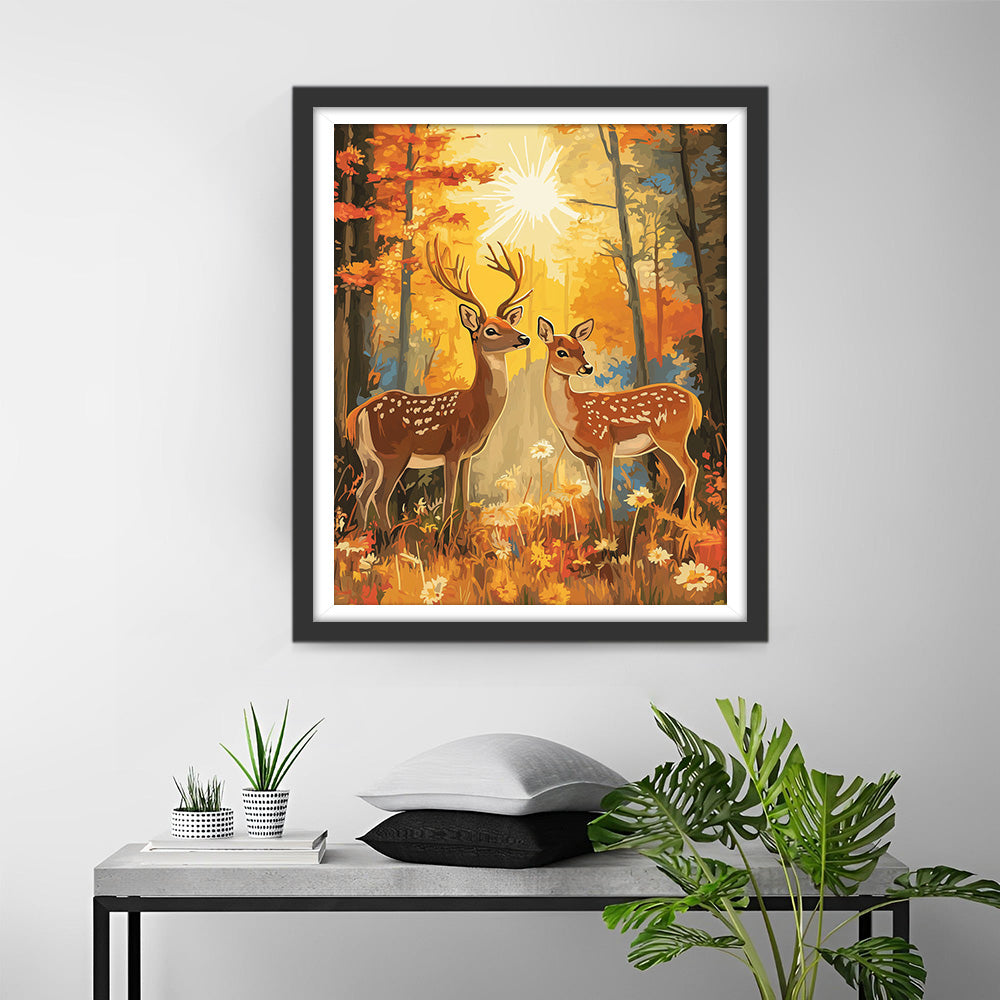 Twee Sika Herten in het Herfstbos Diamond Painting