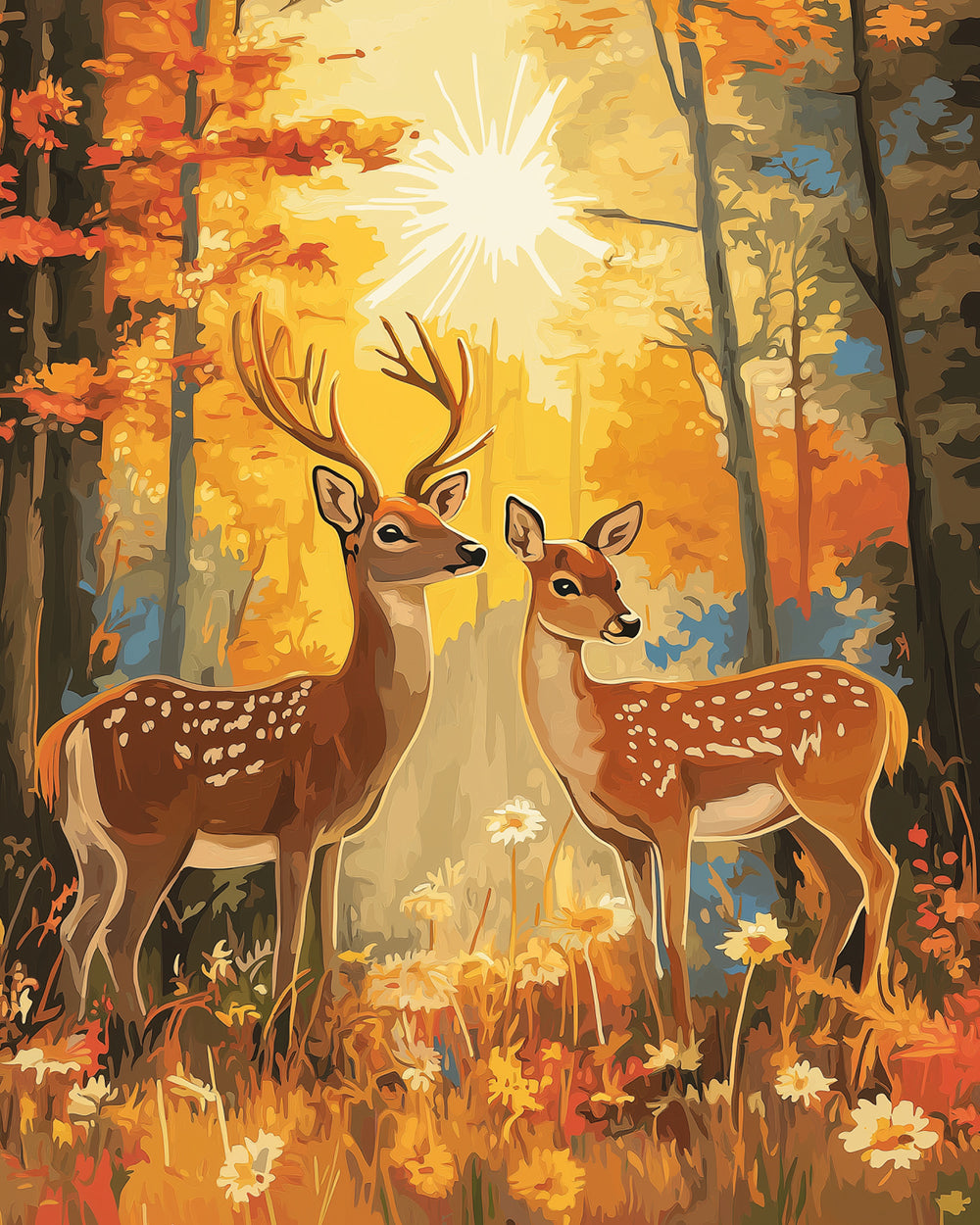 Twee Sika Herten in het Herfstbos Diamond Painting