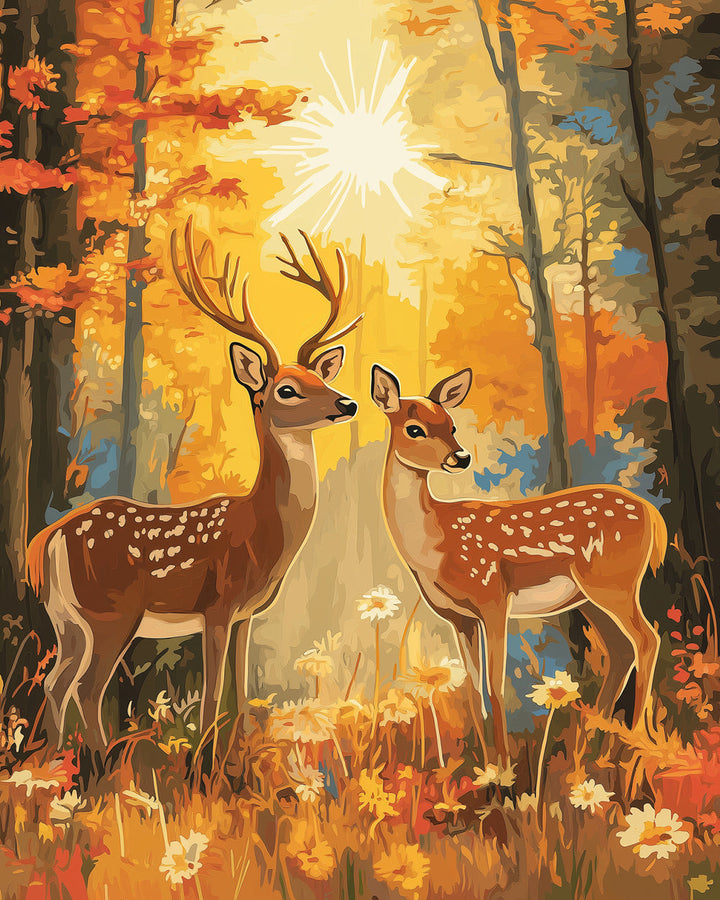 Twee Sika Herten in het Herfstbos Diamond Painting