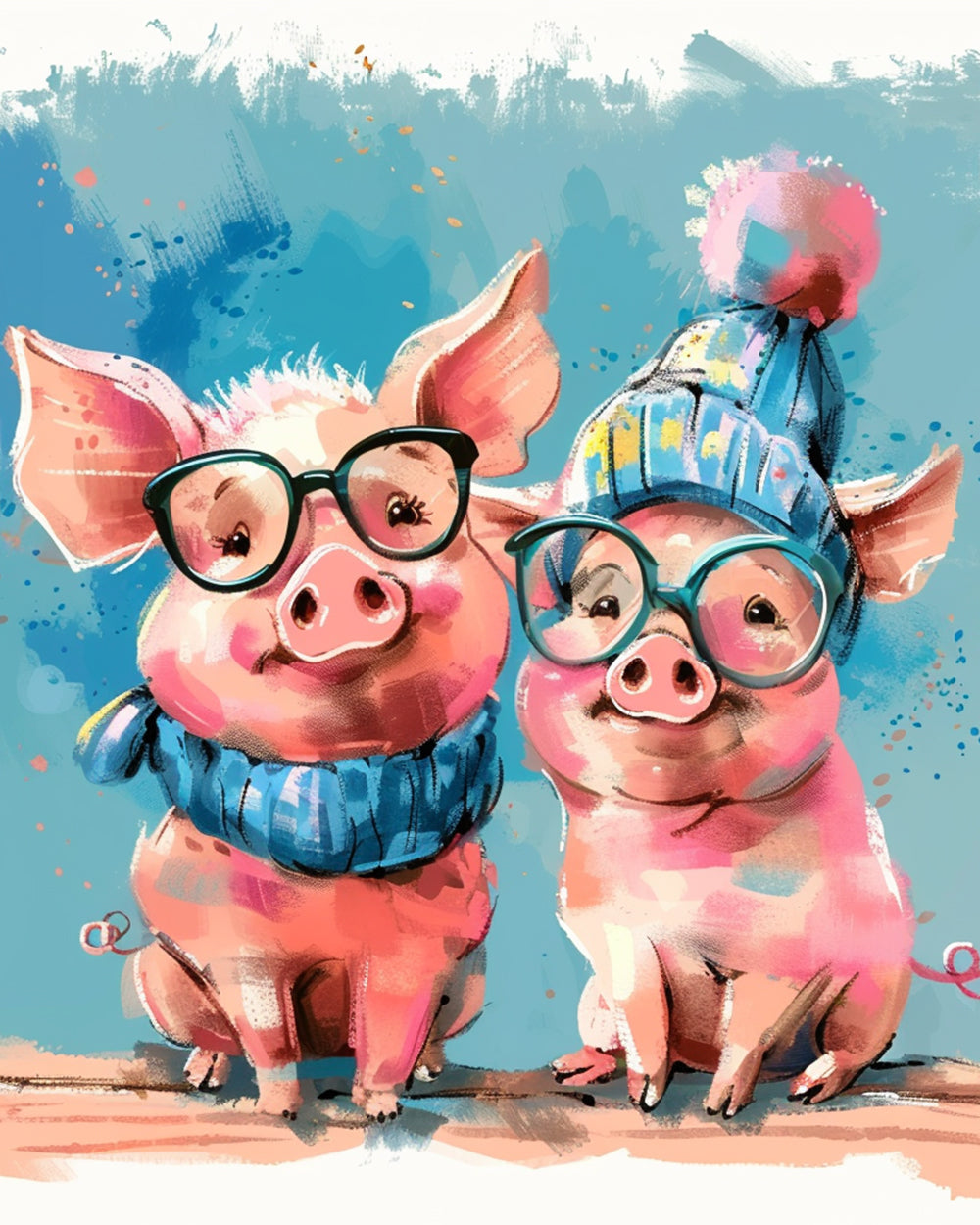 Twee Varkens met Bril Diamond Painting