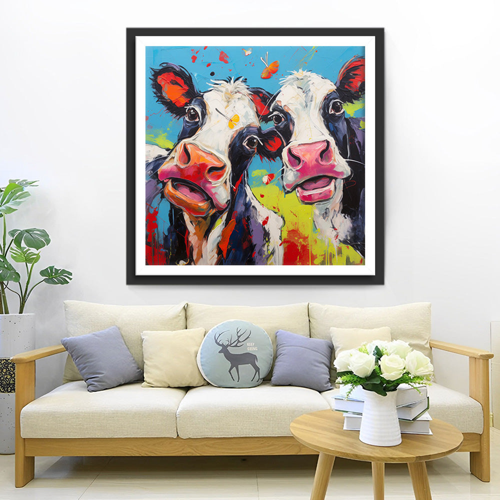 Twee Verraste Koeien Diamond Painting