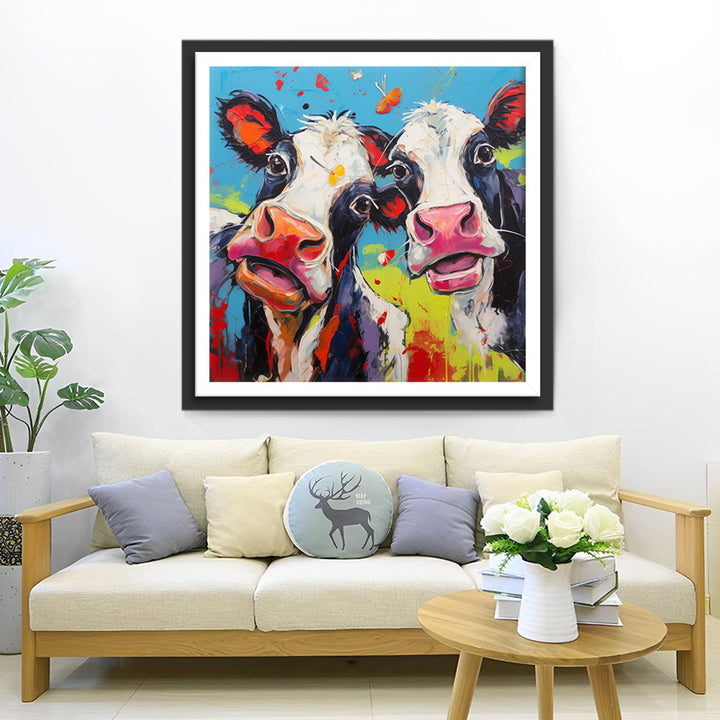 Twee Verraste Koeien Diamond Painting