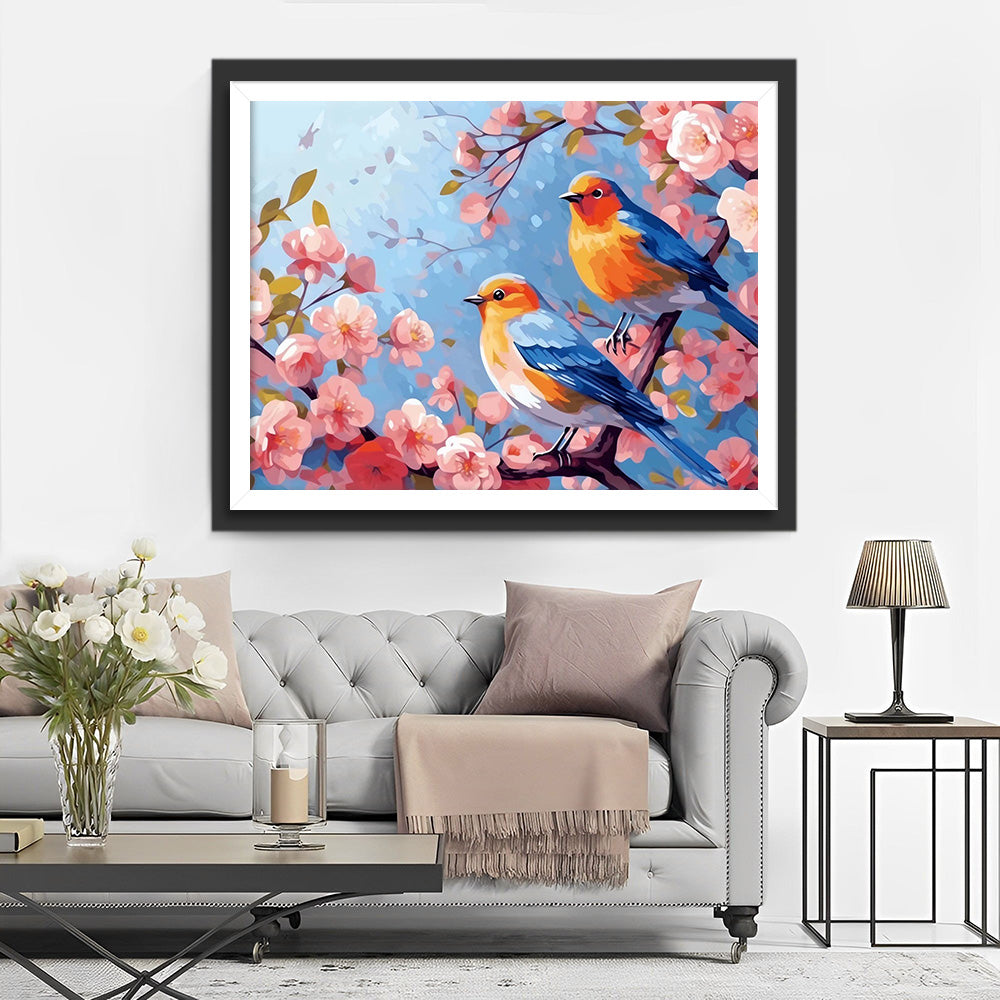 Twee Vogels op Bloesemboom Diamond Painting