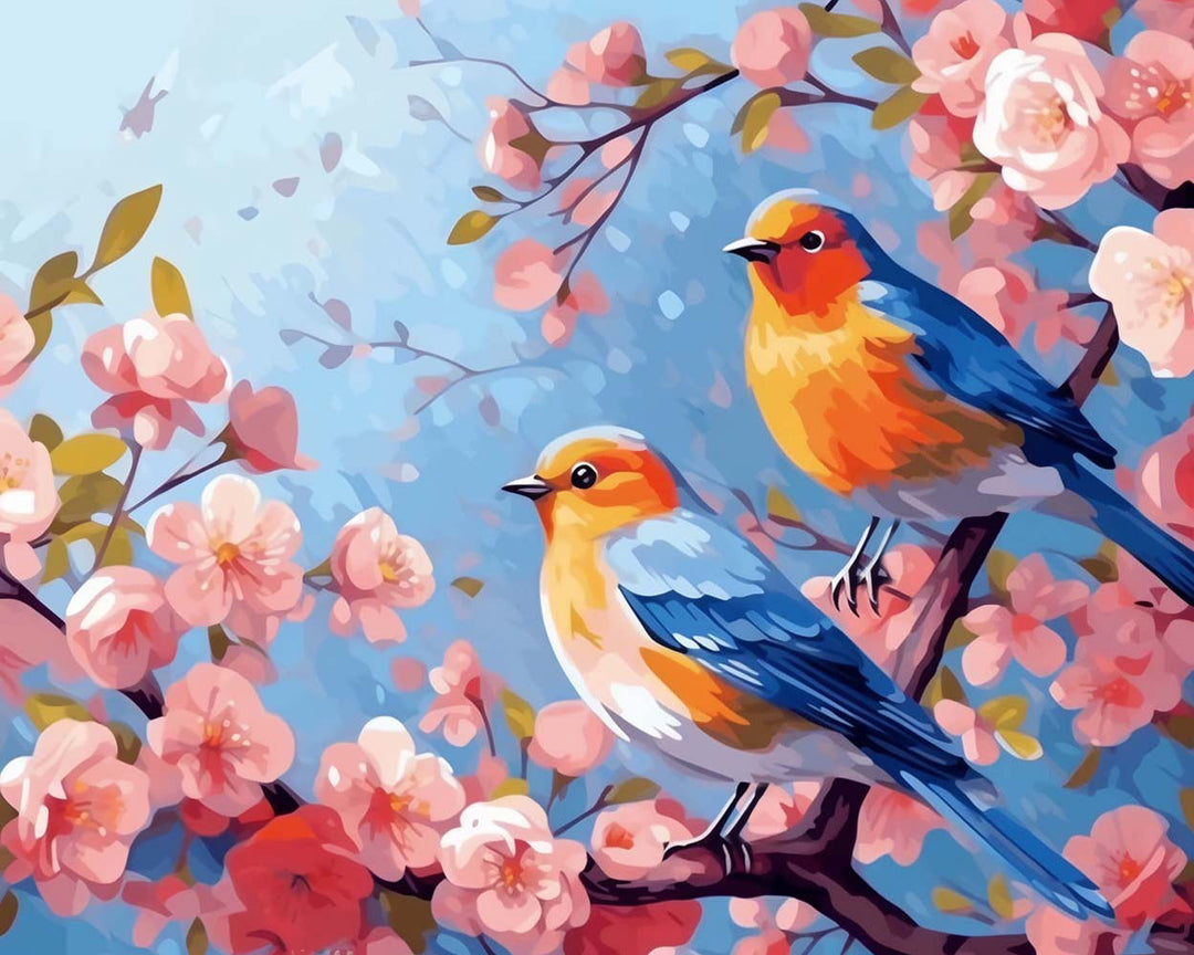 Twee Vogels op Bloesemboom Diamond Painting