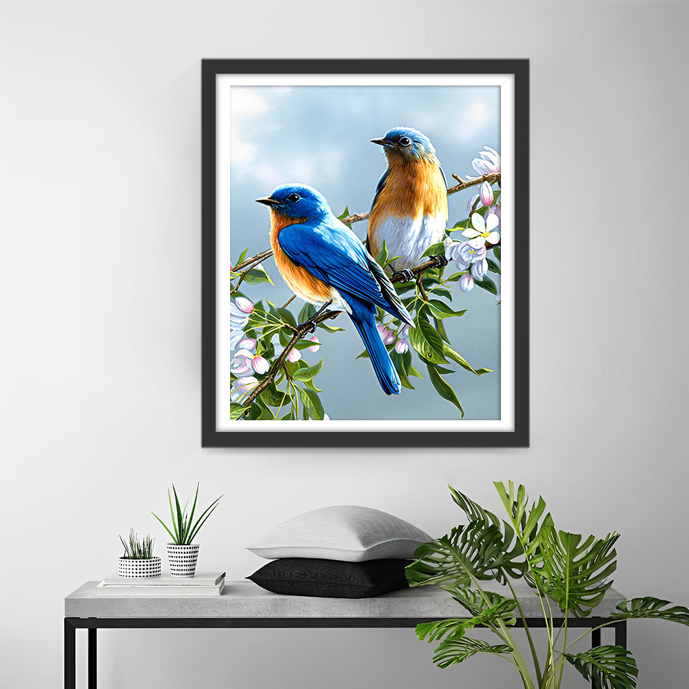 Twee Vogels op de Bloementak Diamond Painting