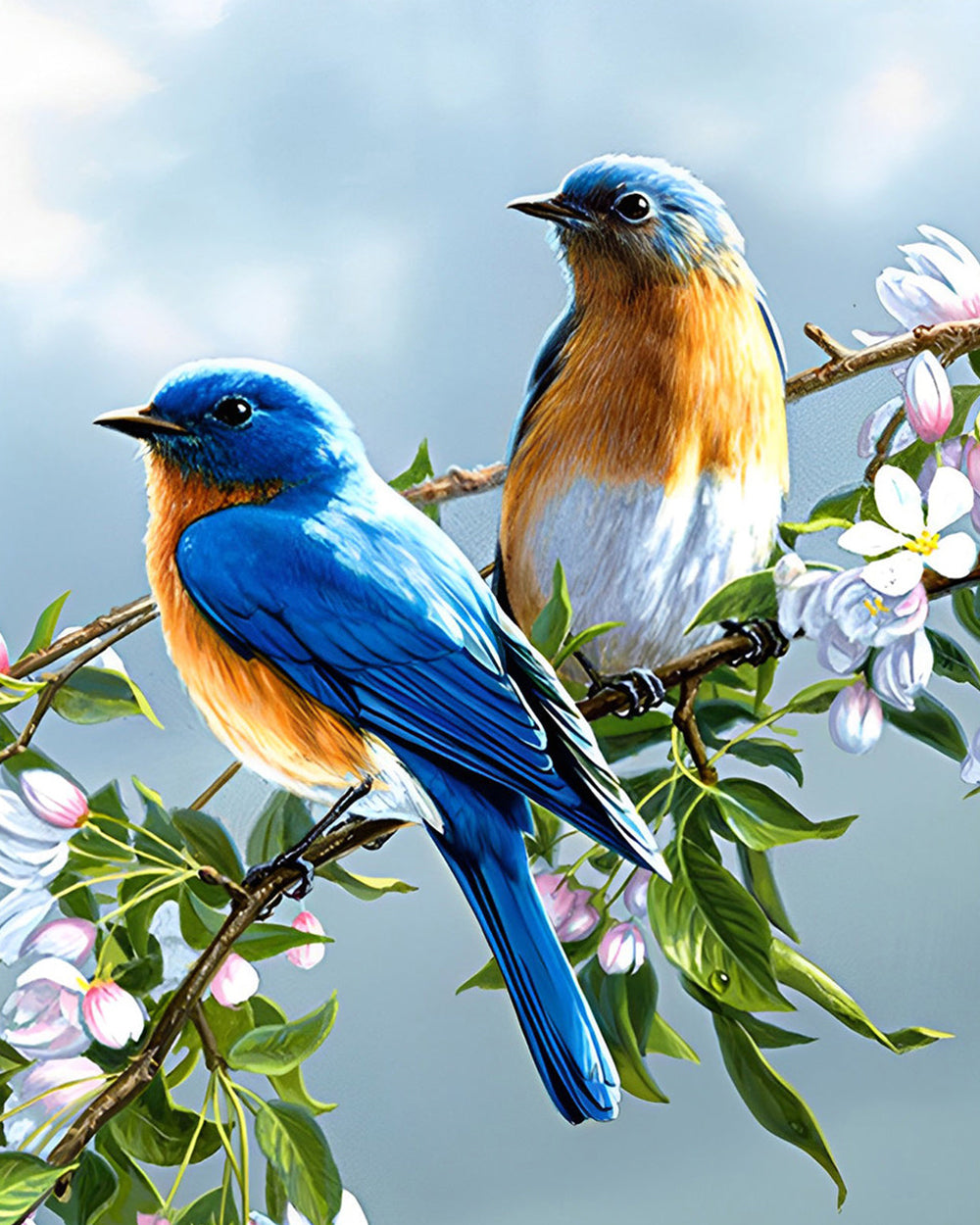 Twee Vogels op de Bloementak Diamond Painting