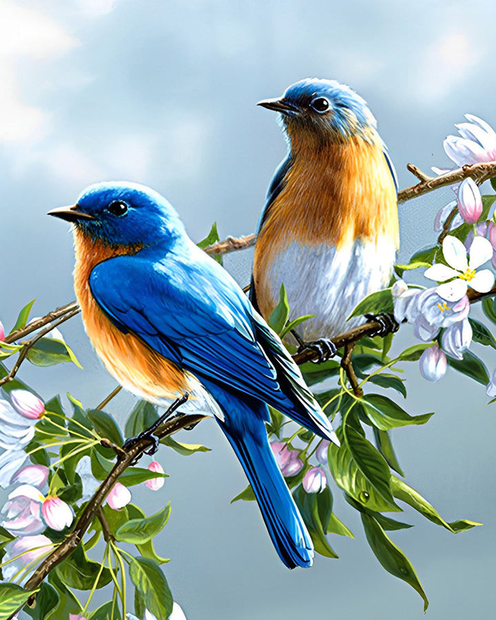 Twee Vogels op de Bloementak Diamond Painting