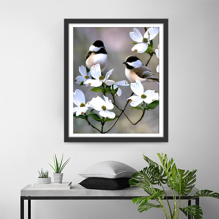 Twee Vogels op de Witte Bloesemtak Diamond Painting