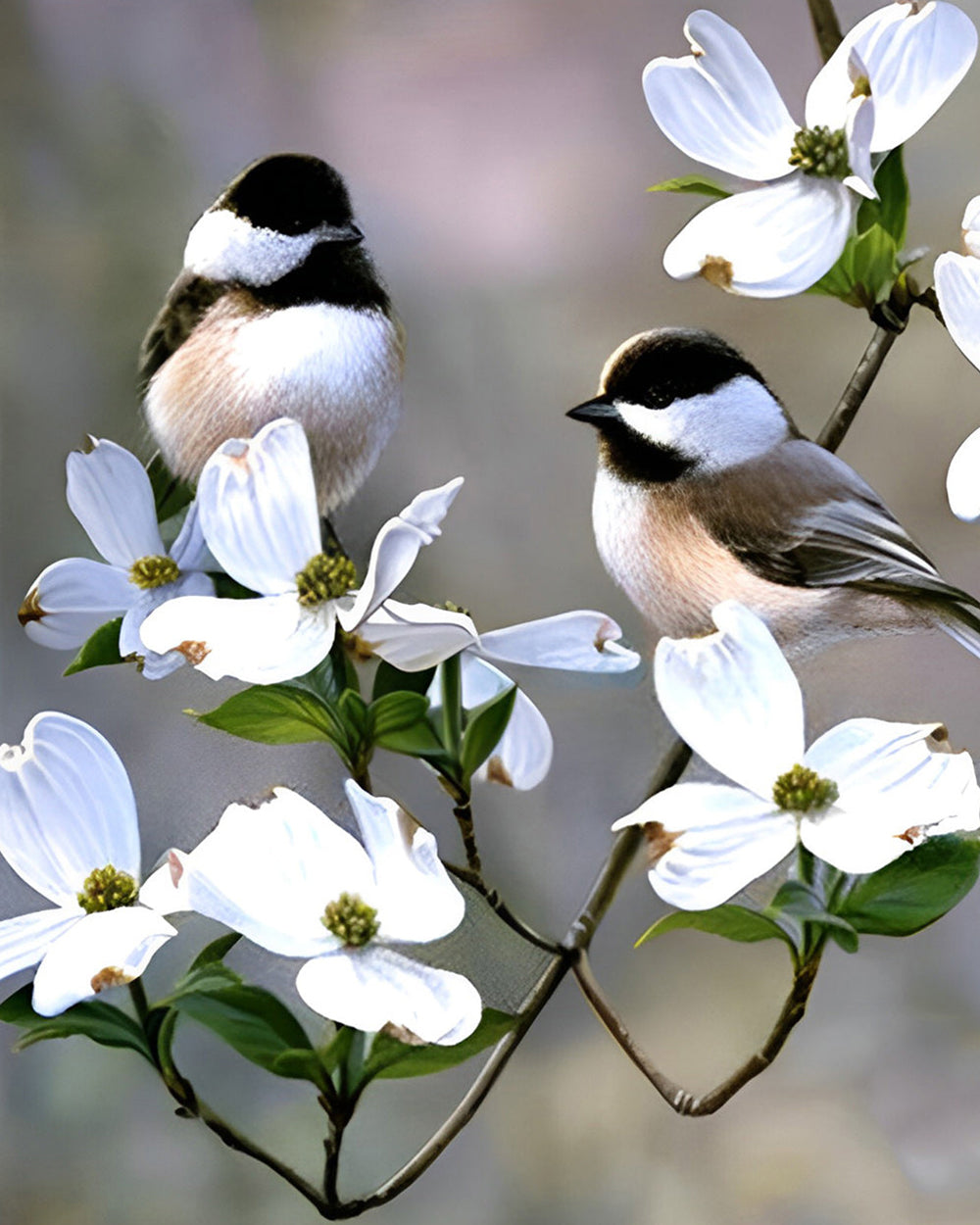 Twee Vogels op de Witte Bloesemtak Diamond Painting