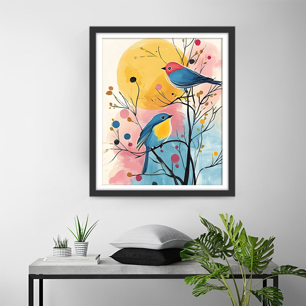 Twee Vogels op een Tak Diamond Painting