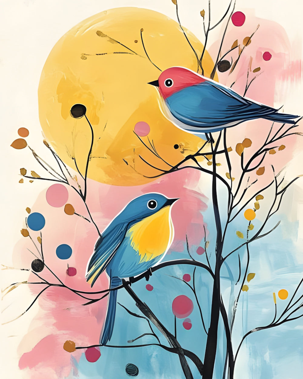 Twee Vogels op een Tak Diamond Painting