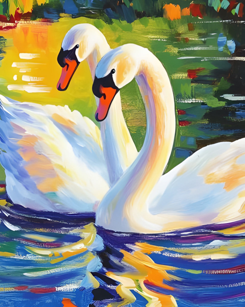 Twee Witte Zwanen in de Vijver Diamond Painting