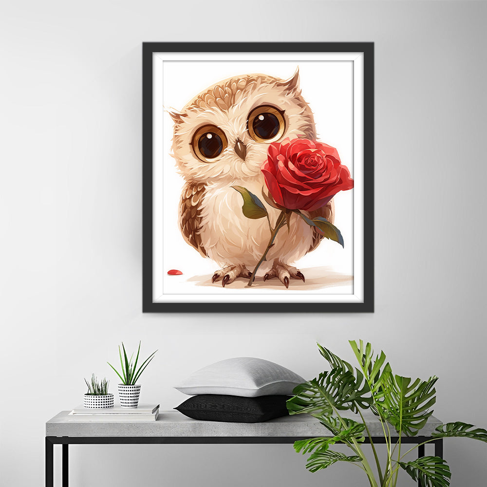 Uil en Rode Roos Diamond Painting