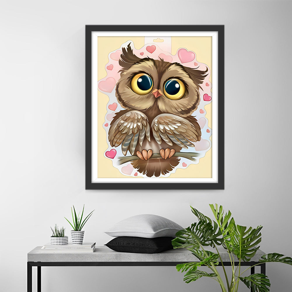 Uil en Roze Harten Diamond Painting
