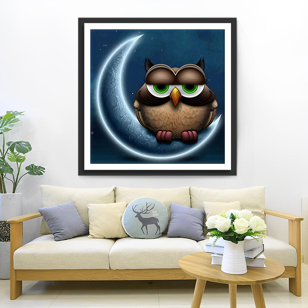 Uil Slaapt op de Maan Diamond Painting