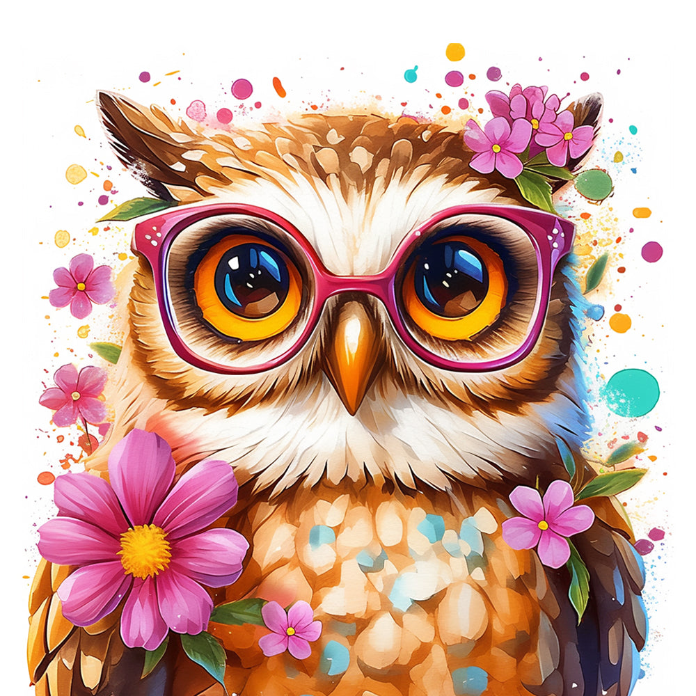 Uil Versierd met Bloemen Diamond Painting