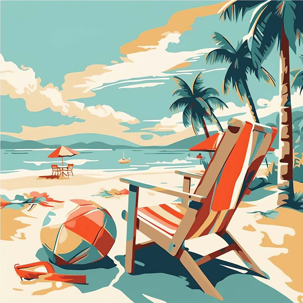 Vakantiestoel aan Zee Diamond Painting