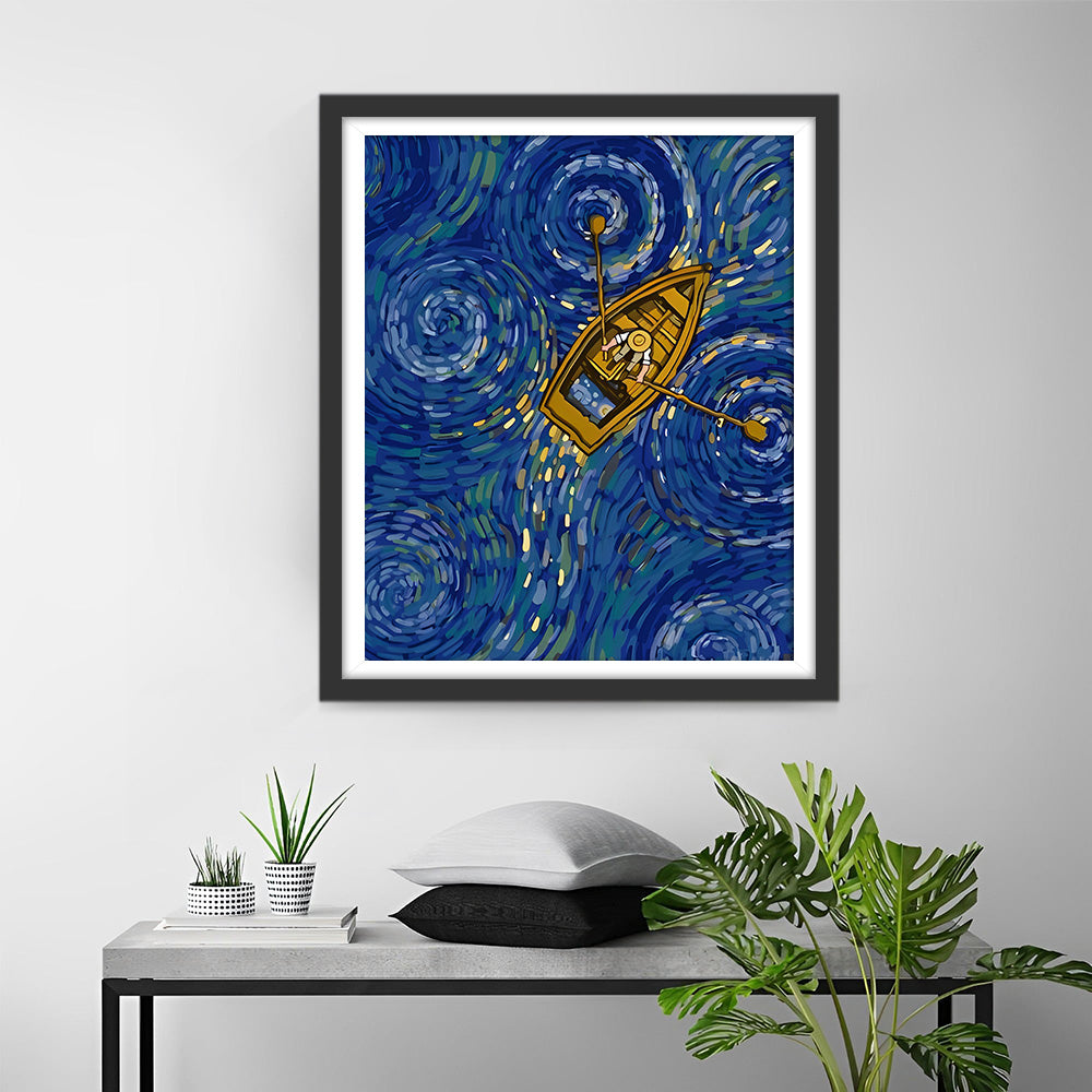 Van Gogh Roeit in een Houten Boot Diamond Painting