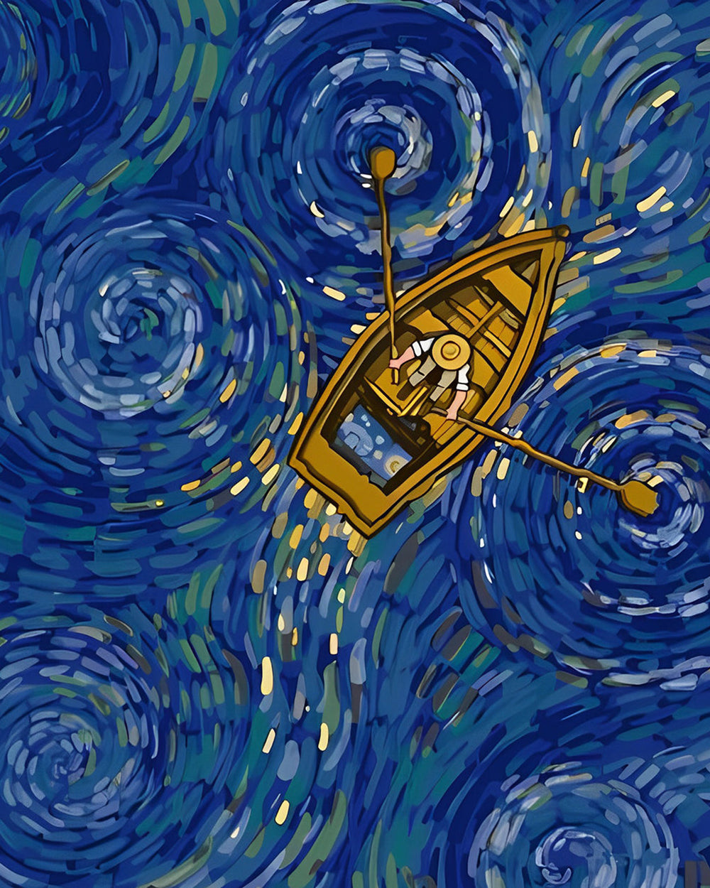 Van Gogh Roeit in een Houten Boot Diamond Painting