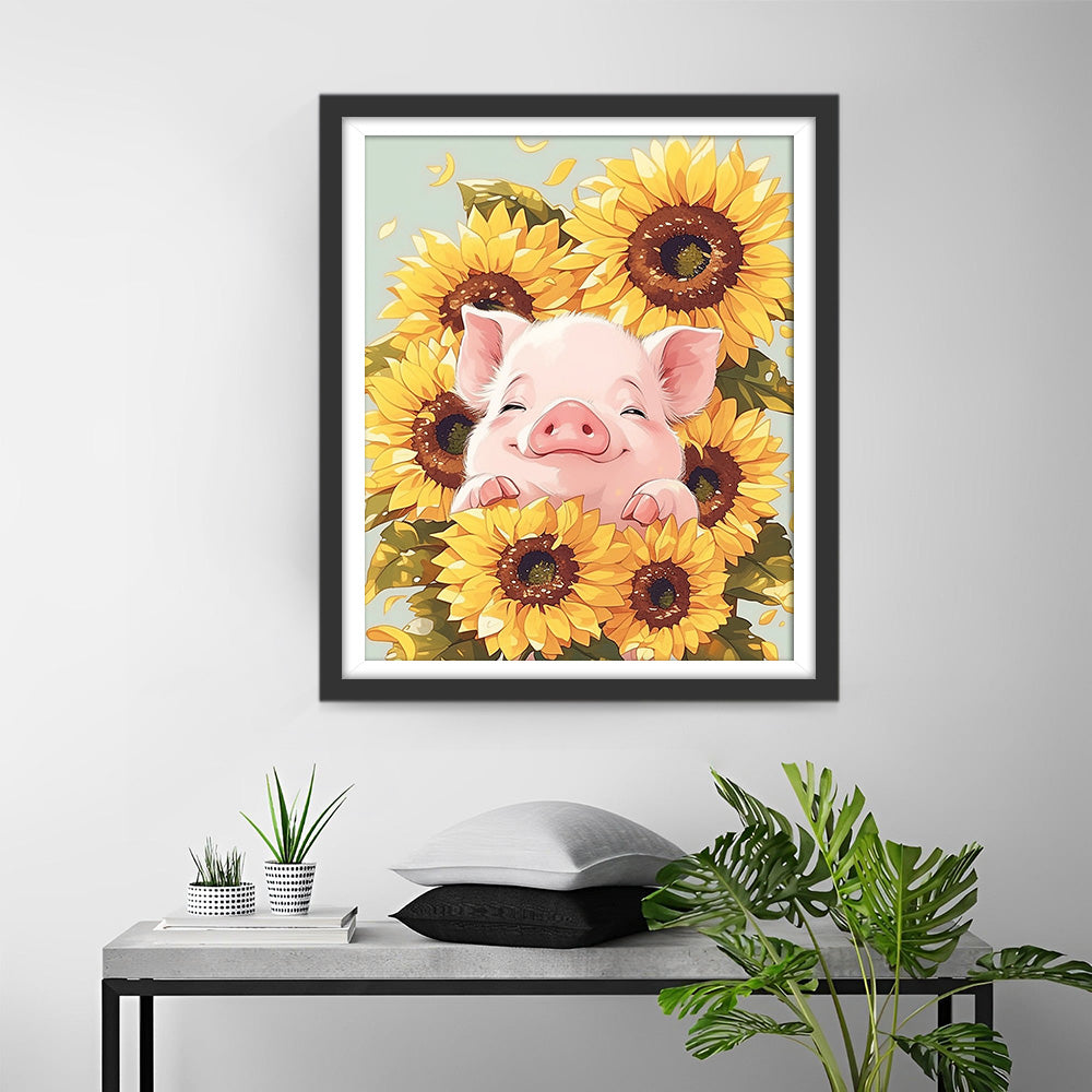 Varken in het Zonnebloemenstruikje Diamond Painting