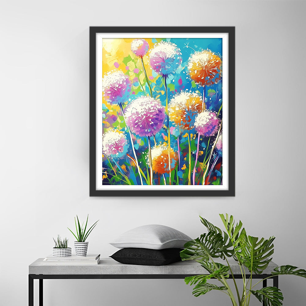Veelkleurige Paardenbloemen in Veld Diamond Painting