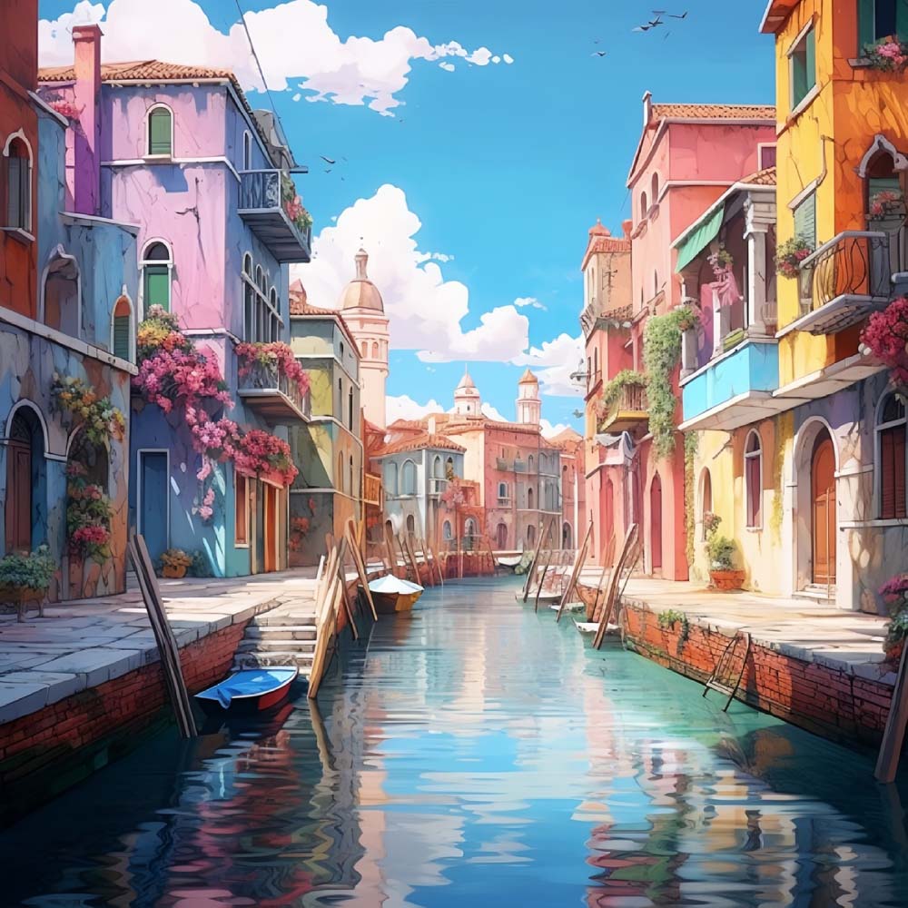 Venetiaanse Rivier op een Zonnige Dag Diamond Painting