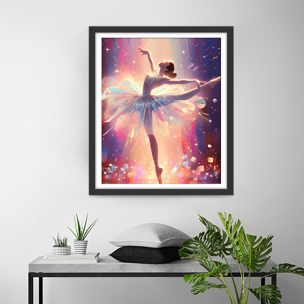 Verbluffende Ballerina in Kleurrijke Lichtexplosie Diamond Painting