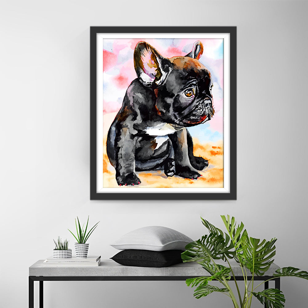 Verdrietige Zwarte Bulldog Diamond Painting