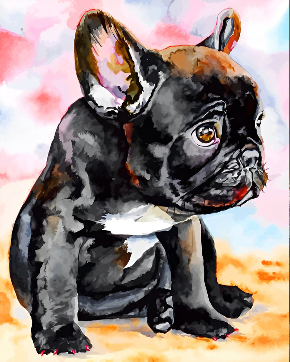 Verdrietige Zwarte Bulldog Diamond Painting