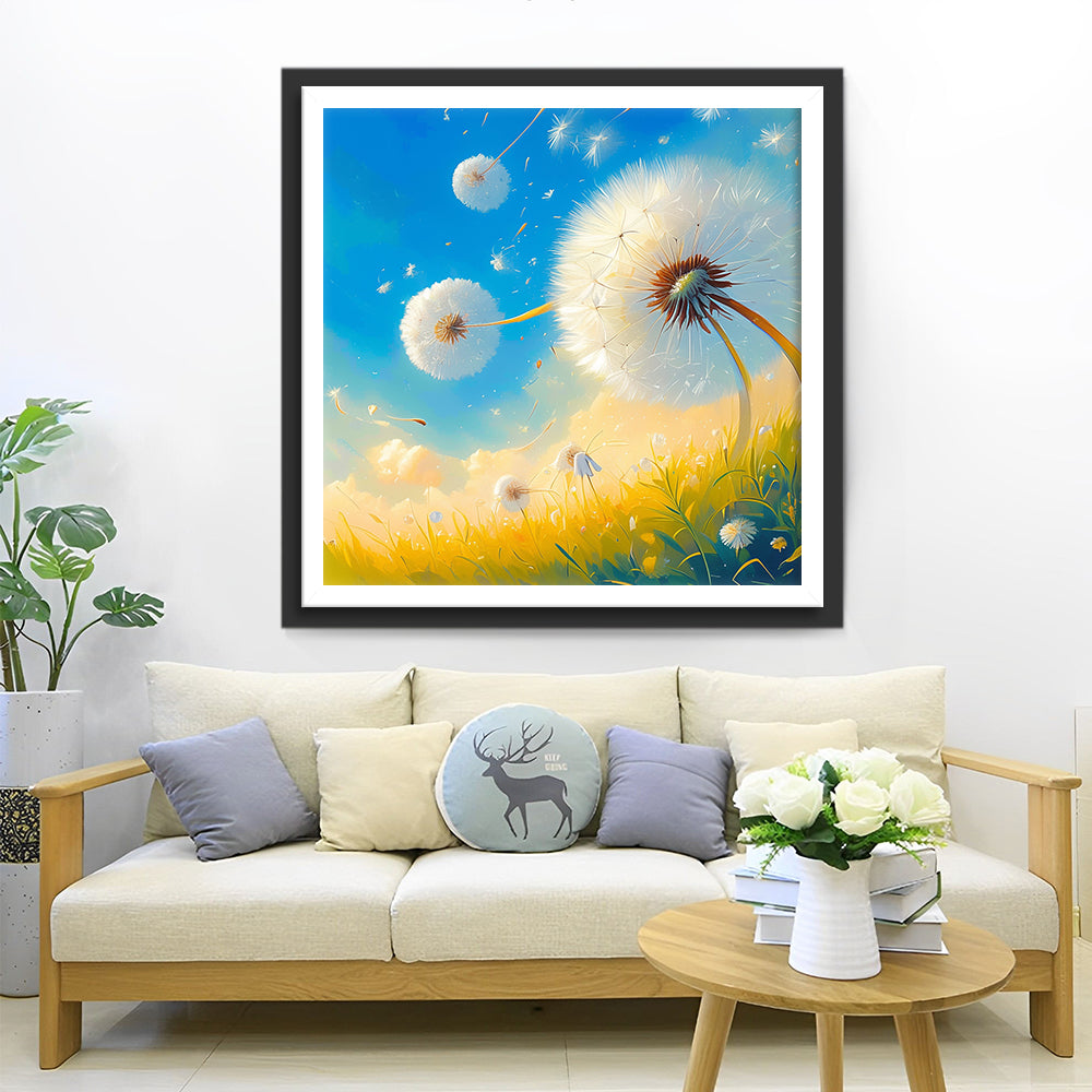 Verfrissende Paardenbloemenweide onder de Blauwe Hemel Diamond Painting