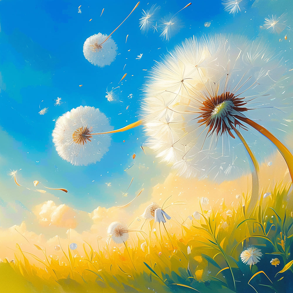 Verfrissende Paardenbloemenweide onder de Blauwe Hemel Diamond Painting