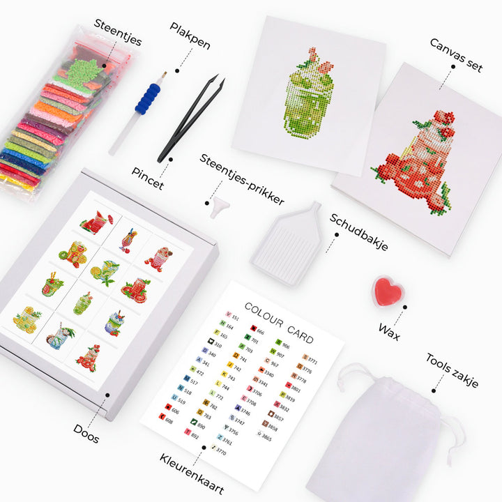 Verfrissende Zomerdrankjes 12 Stuks – Mini Diamond Painting Set