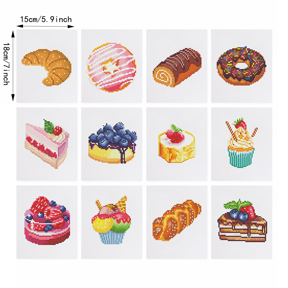 Verschillende Brood- en Dessertsoorten 12 Stuks – Mini Diamond Painting Set