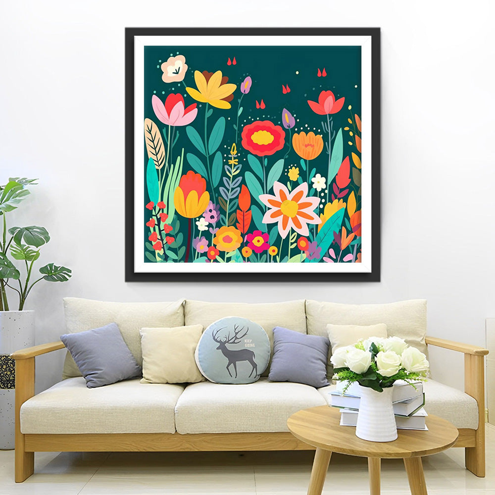 Verschillende Cartoonbloemen Diamond Painting