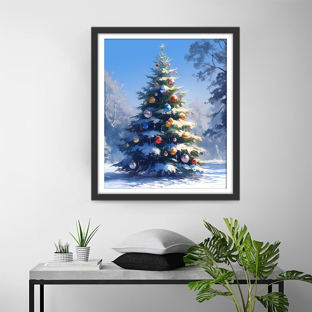 Versierde Boom in de Sneeuw Diamond Painting