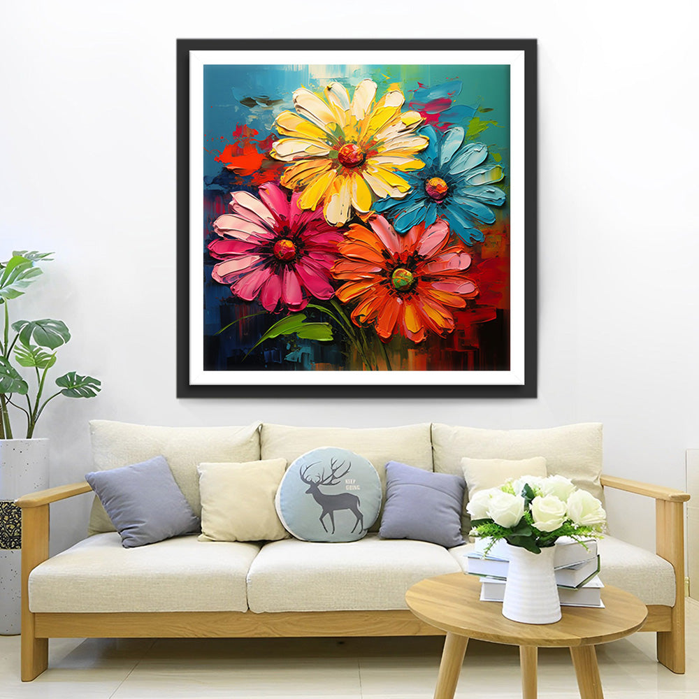 Vier Madeliefjes van Verschillende Kleuren Diamond Painting