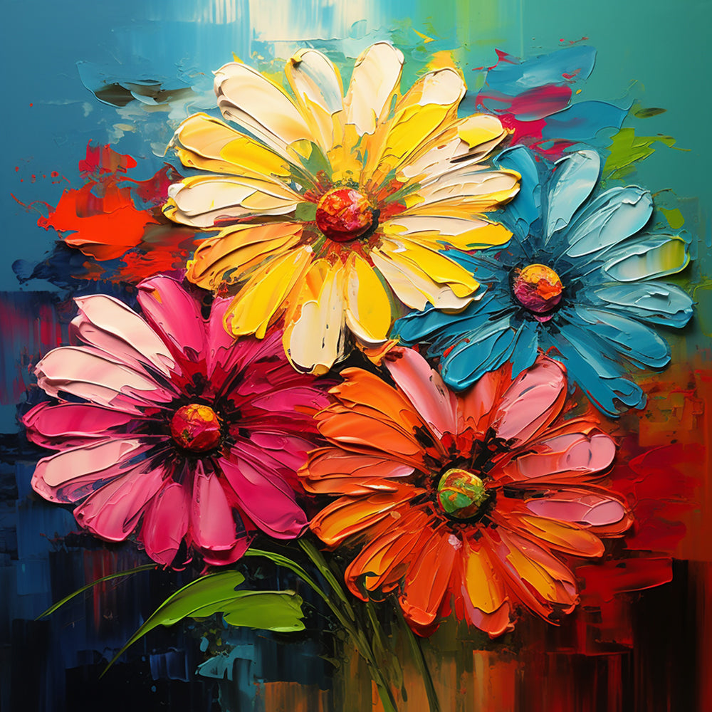 Vier Madeliefjes van Verschillende Kleuren Diamond Painting