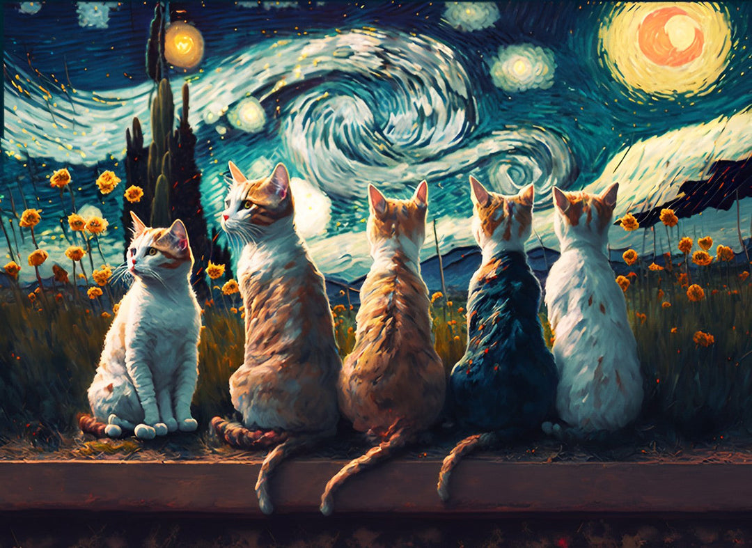 Vijf Katten onder de Sterrenhemel Diamond Painting