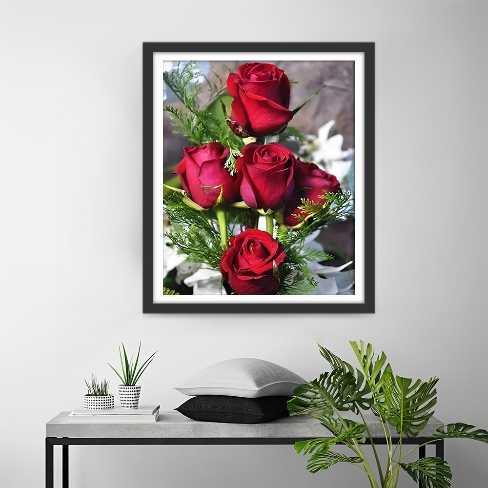 Vijf Rode Rozen Diamond Painting