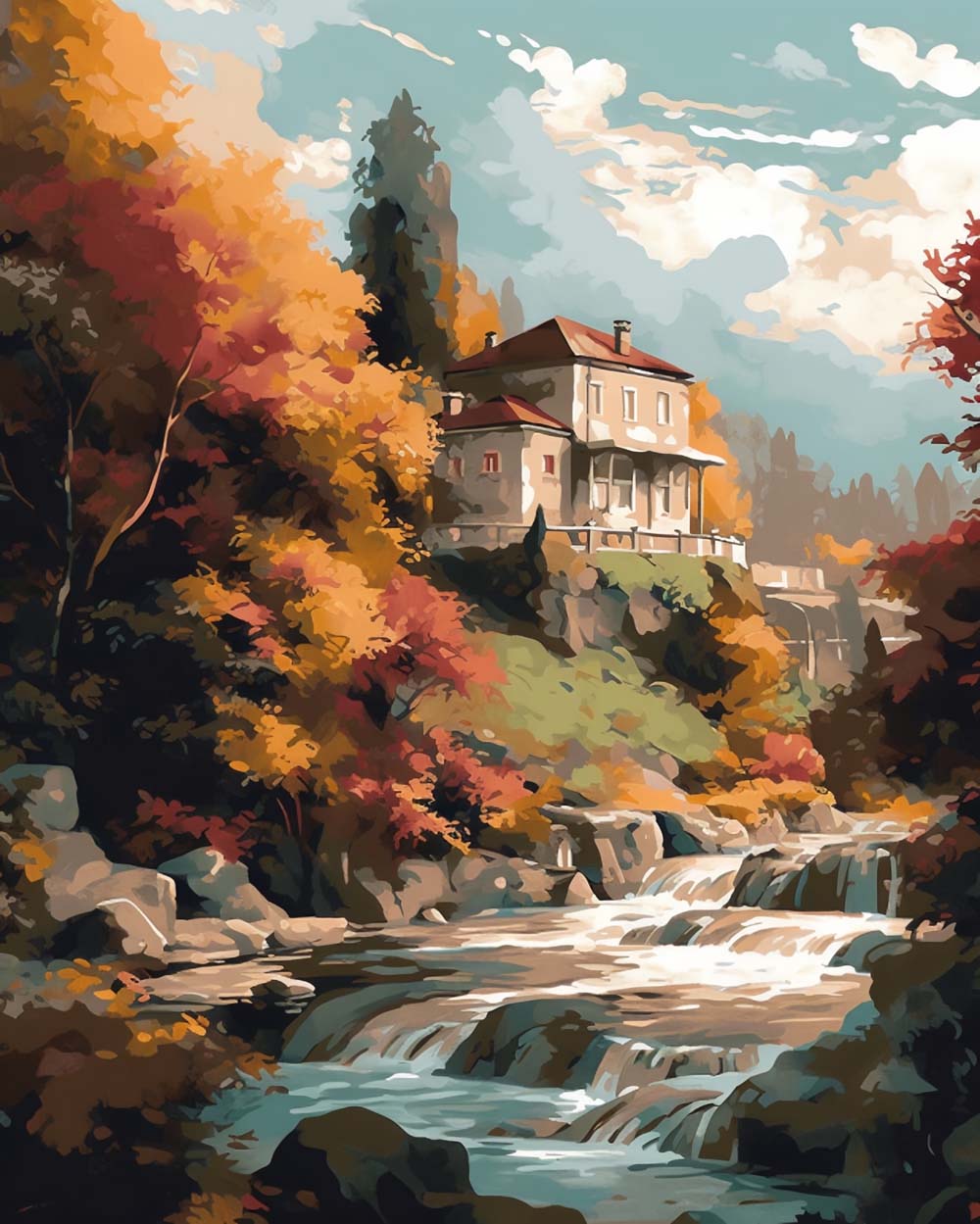 Villa bij de Waterval Diamond Painting