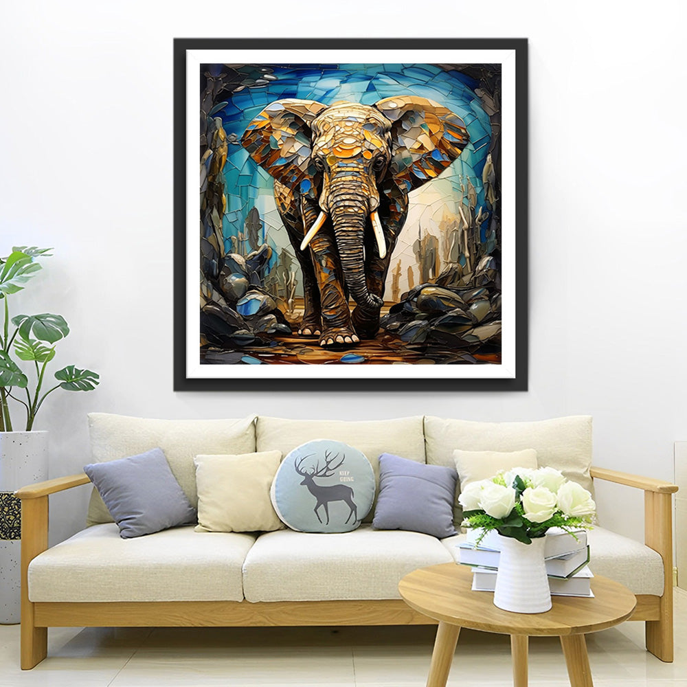 Vintage Glas-in-loodstijl Olifant Diamond Painting