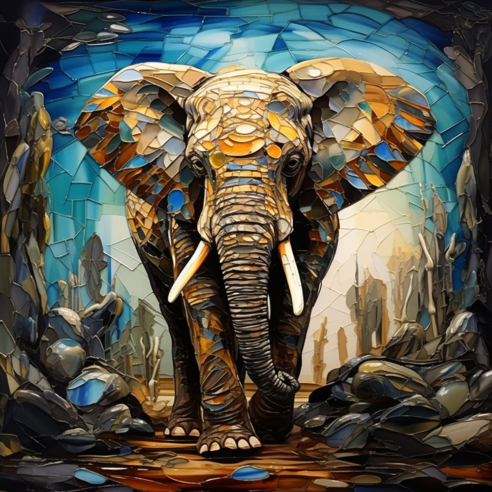 Vintage Glas-in-loodstijl Olifant Diamond Painting